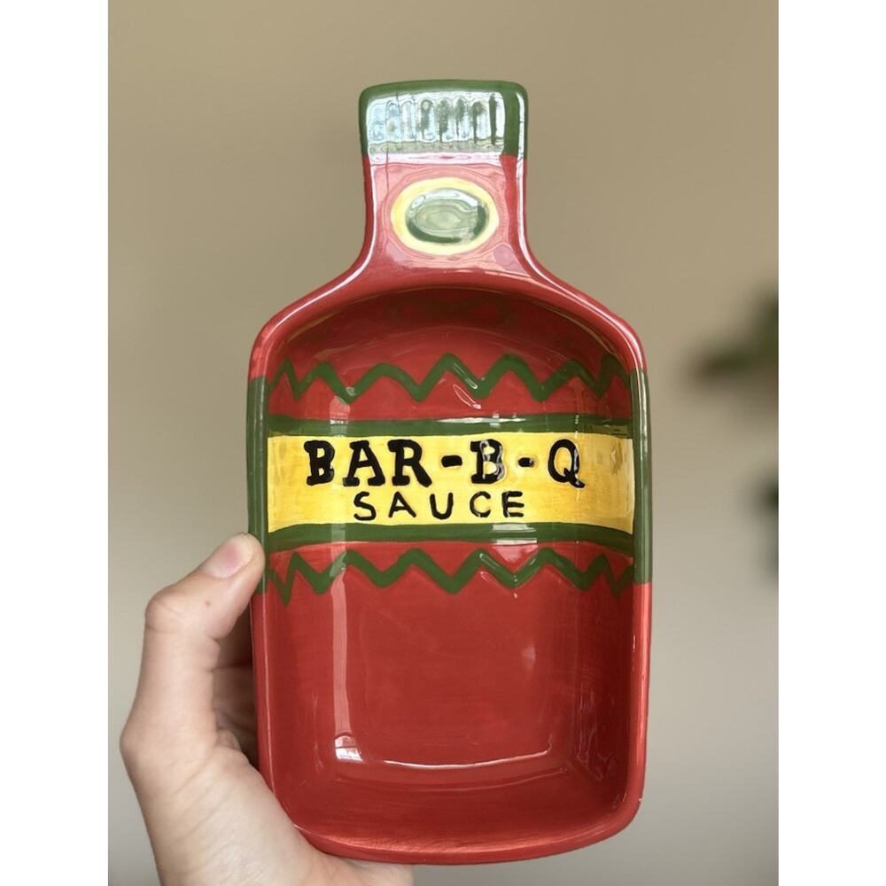 Clay Art “On The Barbie” Handcrafted Ceramic BBQ Sauce Bottle Shaped Dish!